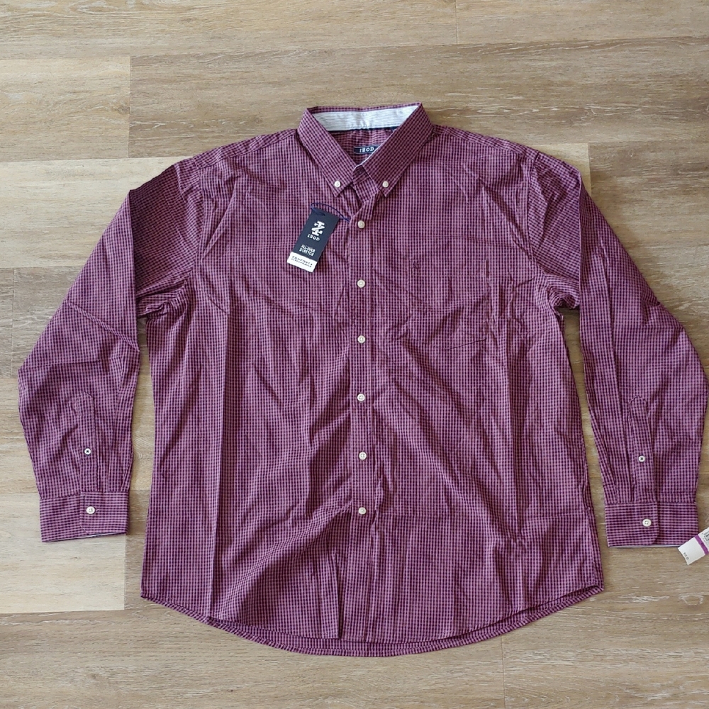 NWT IZOD Comfort Performance Long Sleeve Button Down Shirt Plum Size XXL